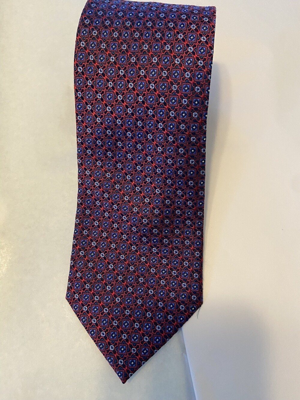 Silk Neck Tie Mens Extra Long Nicholas George Blue Red Geometric Tall Man